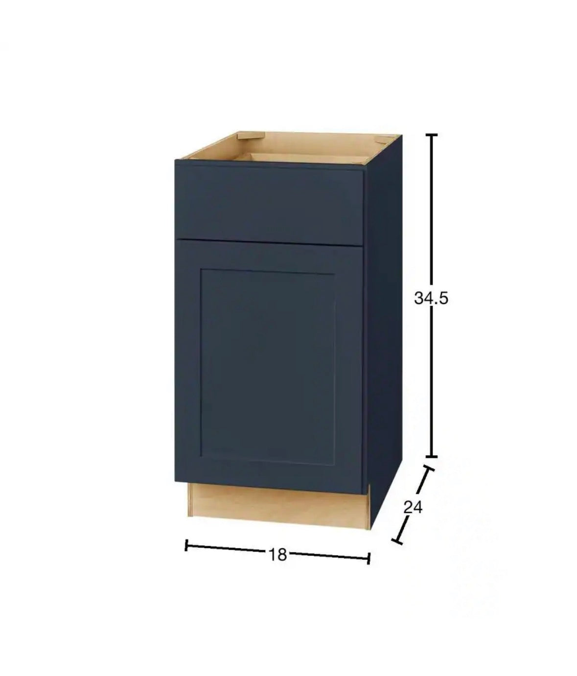 Avondale 18 in. W x 24 in. D x 34.5  no in. H Ready to Assemble Plywood Shaker Base Kitchen Cabinet in Ink Blue