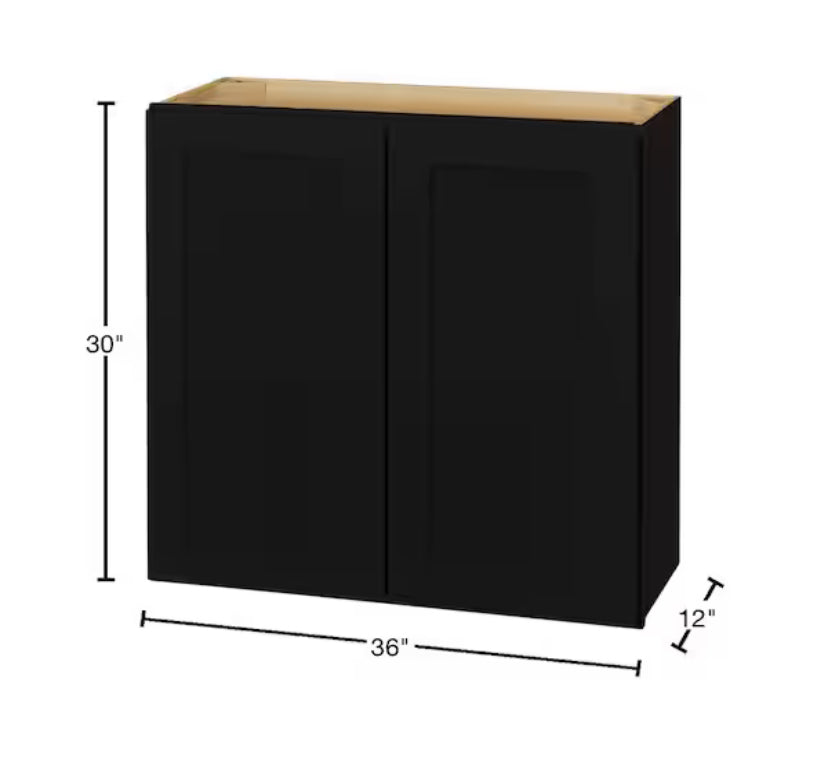 Avondale 36 in. W x 12 in. D x 30 in. H Ready to Assemble Plywood Shaker Wall Kitchen Cabinet in Raven Black