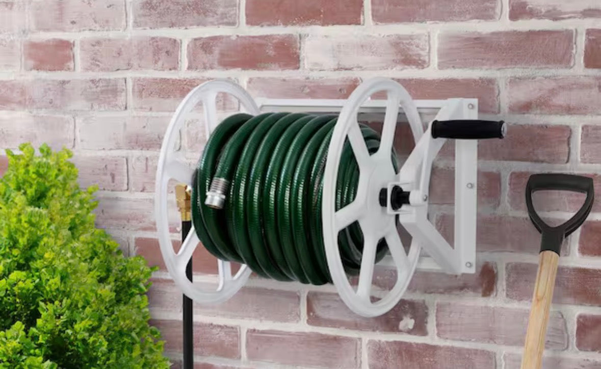 200 ft. White Steel Dual mount Wall Mounted Garden Hose Reel