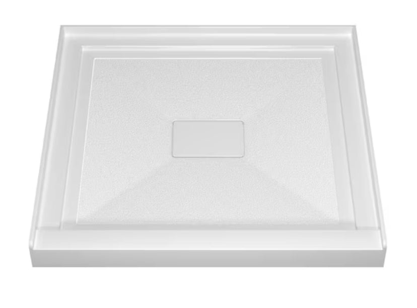 34 in. x 34 in. Acrylic Single Threshold Alcove Floor Rectangular Shower Pan Base with Center Drain in White