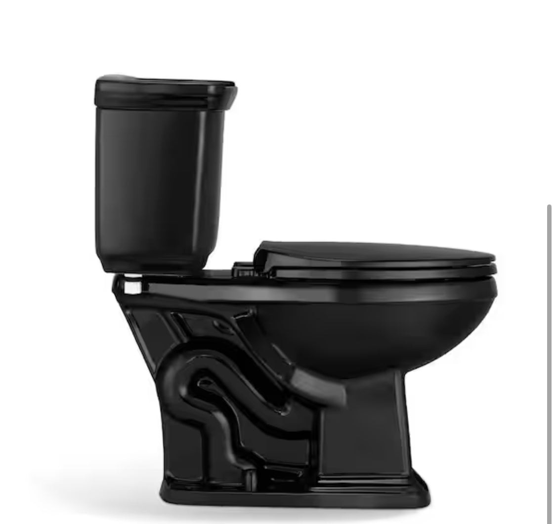2-piece 1.0 GPF/1.28 GPF High Efficiency Dual Flush Elongated Toilet in Black, Seat Included