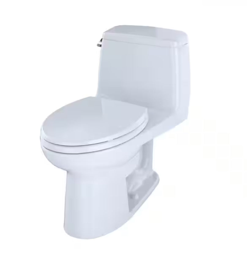 Eco UltraMax 1-Piece 1.28 GPF Single Flush Elongated Standard Height Toilet in Cotton White, SoftClose Seat Included