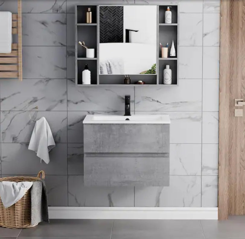 24 in. W x 18.1 in. D x 18.1 in. H Single Sink Bath Vanity in Gray with Drain Faucet Set with No Top