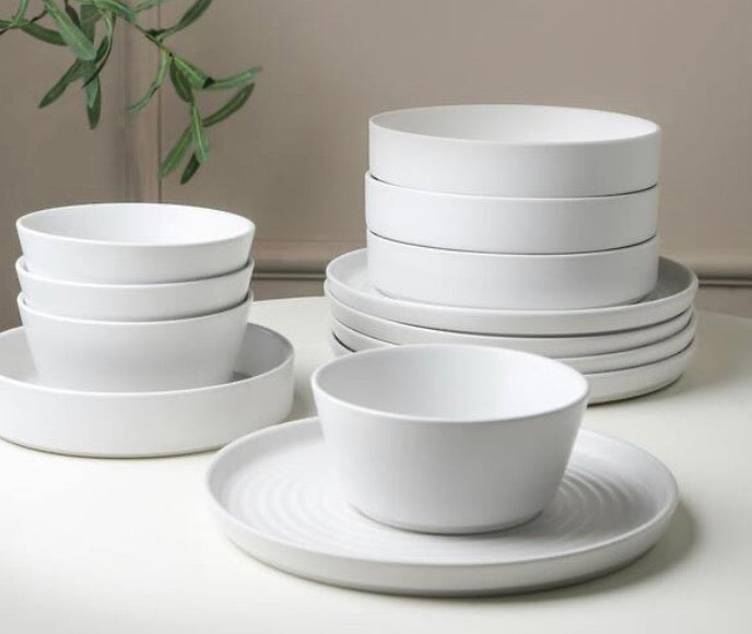 Elica 12-Piece White Stoneware Dinnerware Set (Service for 4)