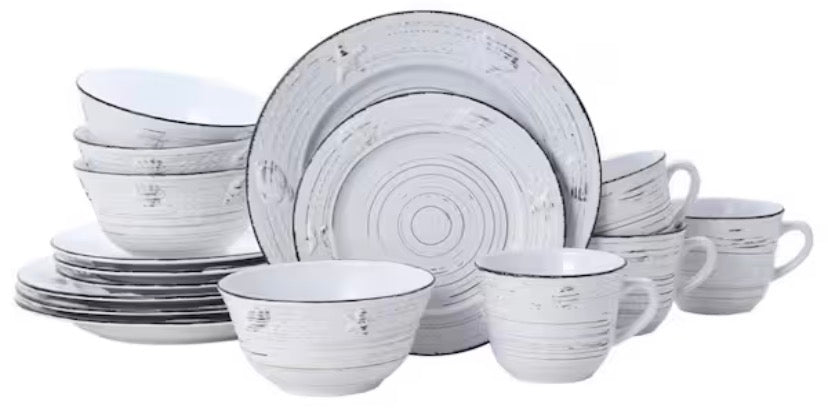 16-Piece Trellis Coastal White Stoneware Dinnerware Set (Service For 4)