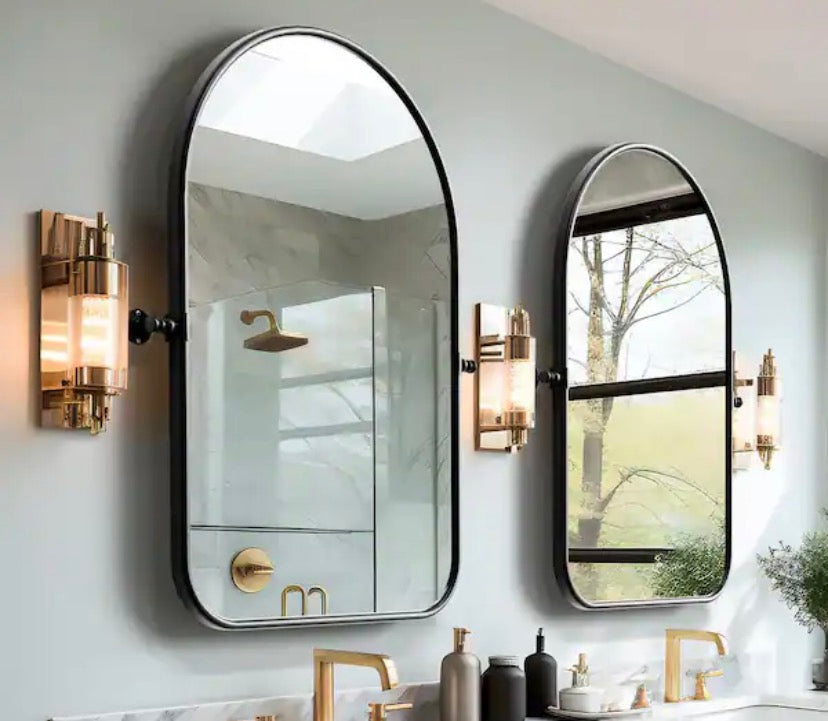 24 in. W x 36 in. H Arched Black Framed Wall Mirror Round Corner Bathroom Vanity Mirror