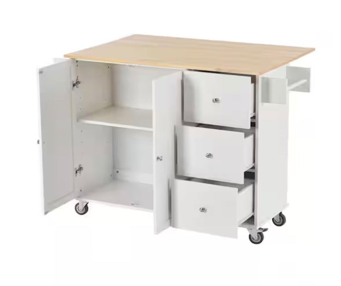 White Kitchen Island with Racks and Drawers