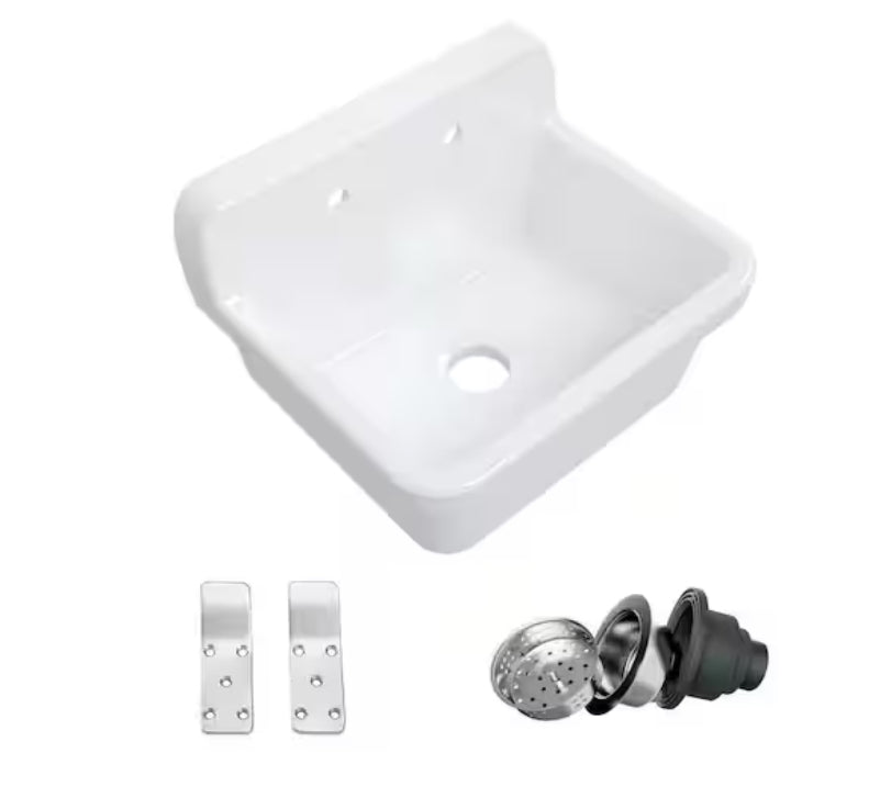 Mason 10 Gallon 20 in. D x 24 in. W Wall Mount Laundry/Utility Sink in Crisp White with Basket Strainer