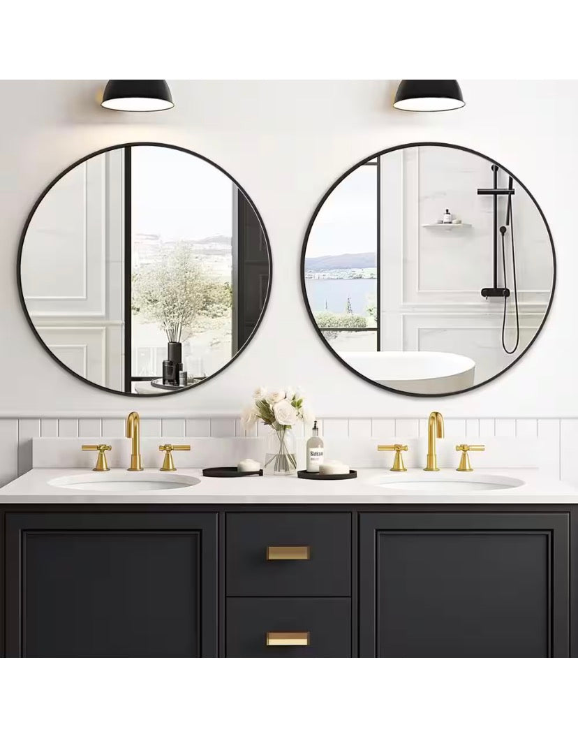 24 in. W x 24 in. H Black Vanity Round Wall Mirror Aluminium Alloy Frame Bathroom Mirror (2-Pieces)