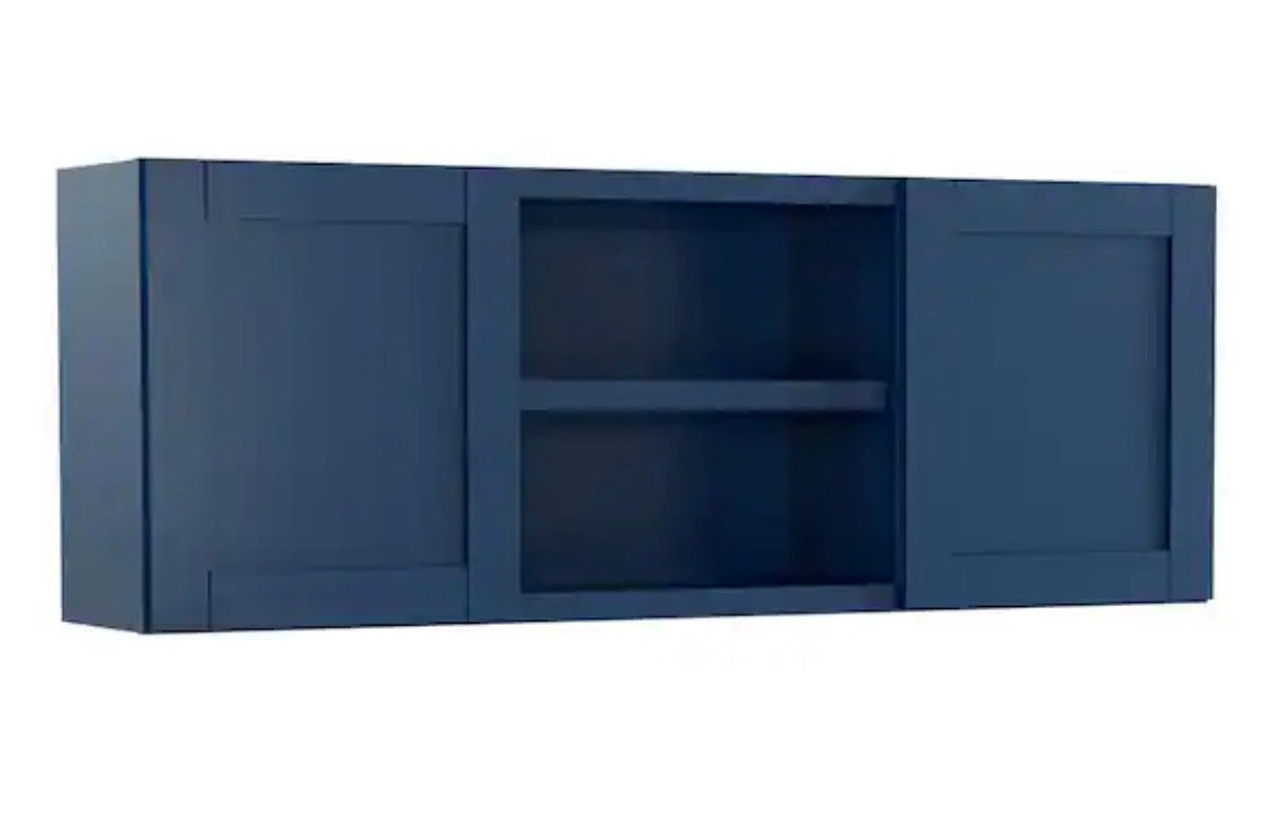 Richmond Valencia Blue Plywood Shaker Stock Ready to Assemble Wall Kitchen Cabinet Sft Cls 60 in W x 12 in D x 23 in H
