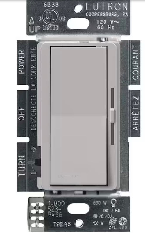 Diva LED+ Dimmer Switch for Dimmable LED and Incandescent Bulbs, 150-Watt/Single-Pole or 3-Way, Gray (DVCL-153PR-GR)