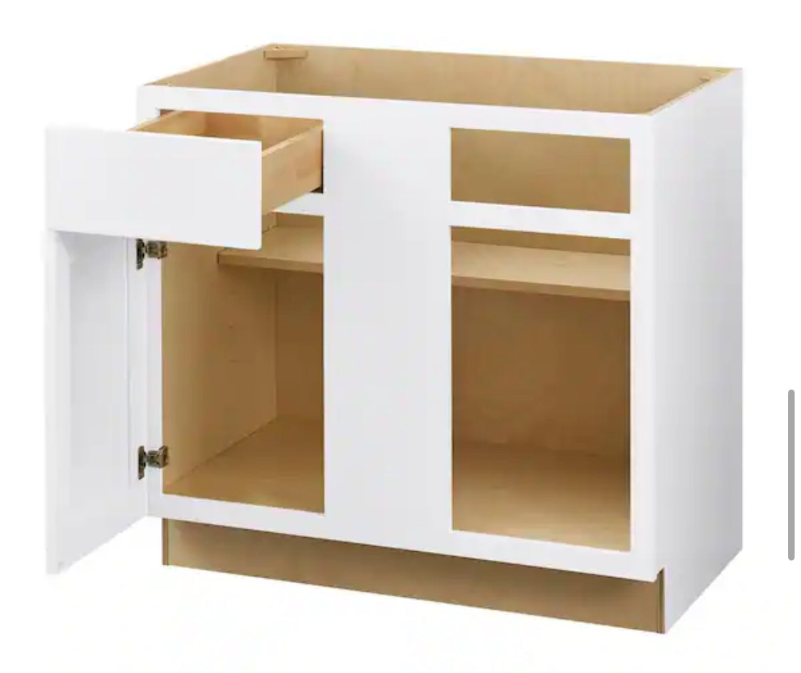 Avondale Shaker Alpine White Ready to Assemble Plywood 36 in Blind Corner Base Cabinet (36 in x 24 in D x 34.5 in H)