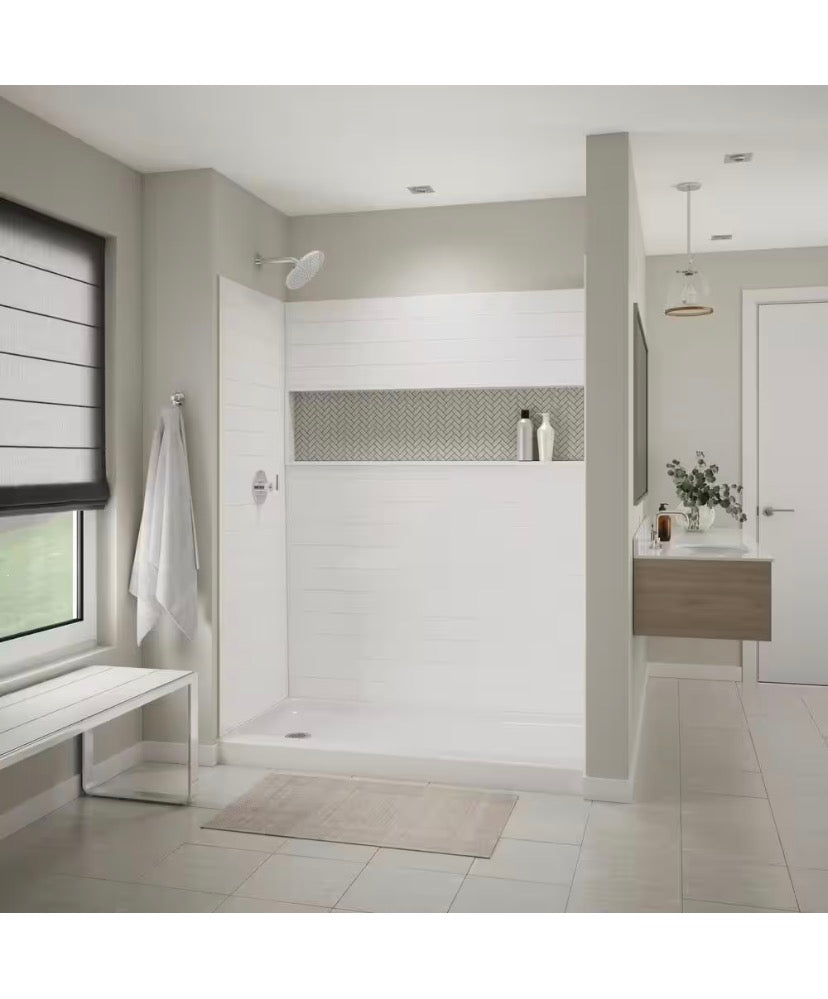 NexTile 32 in. D x 60 in. W x 74 in. H Composite Direct-to-Stud Four-Piece Alcove Subway Tile Shower Wall Kit in White