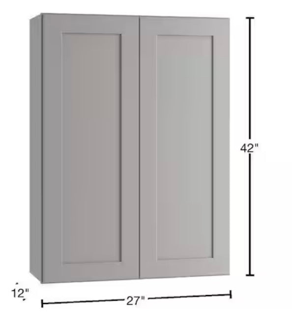 27 in. W x 12 in. D x 42 in. H Ready to Assemble Plywood Shaker Wall Kitchen Cabinet in Dove Gray