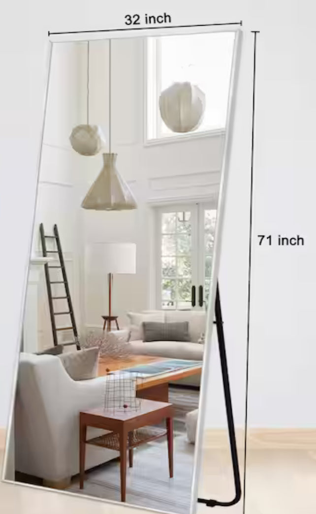32 in. W x 71 in. H Oversized Aluminum Alloy Rectangle Full Length Silver Wall Mounted/Standing Mirror Floor Mirror