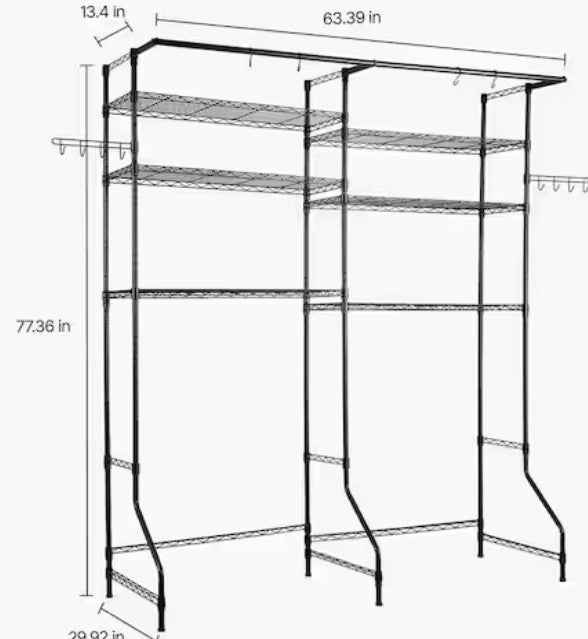 Over Washer and Dryer Storage Shelves, 6 Tiers Laundry Room Drying Rack with Hanger Rod and Hooks, Shelves Black (Copy)