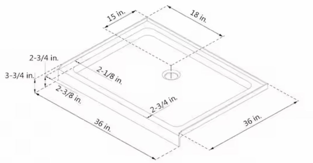 SlimLine 36 in. x 36 in. Single Threshold Alcove Shower Pan Base in White with Center Drain