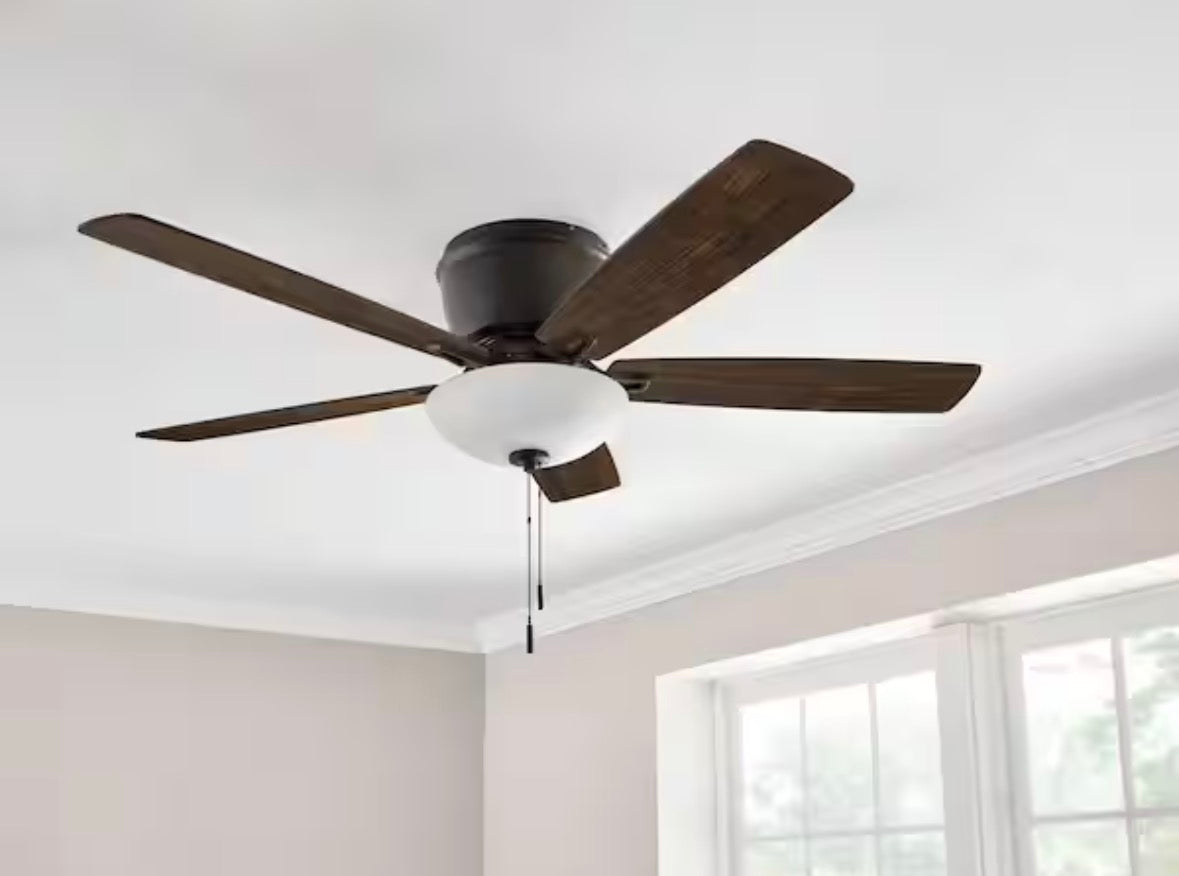 Melrose 52 in. Indoor LED Hugger Bronze Dry Rated Ceiling Fan with Light Kit and 5 Reversible Blades