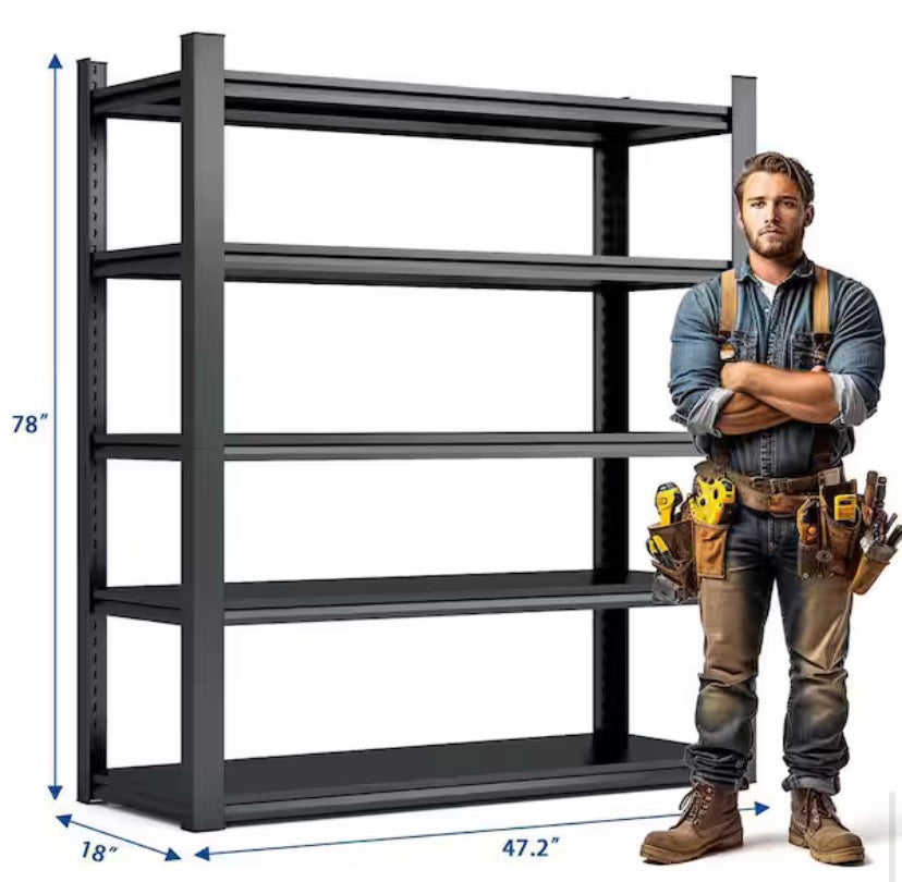 5-Tier Adjustable Metal Shelves in Black, 2000 lbs. Heavy Duty Storage Shelves, Garage Shelf Industrial Shelving Units