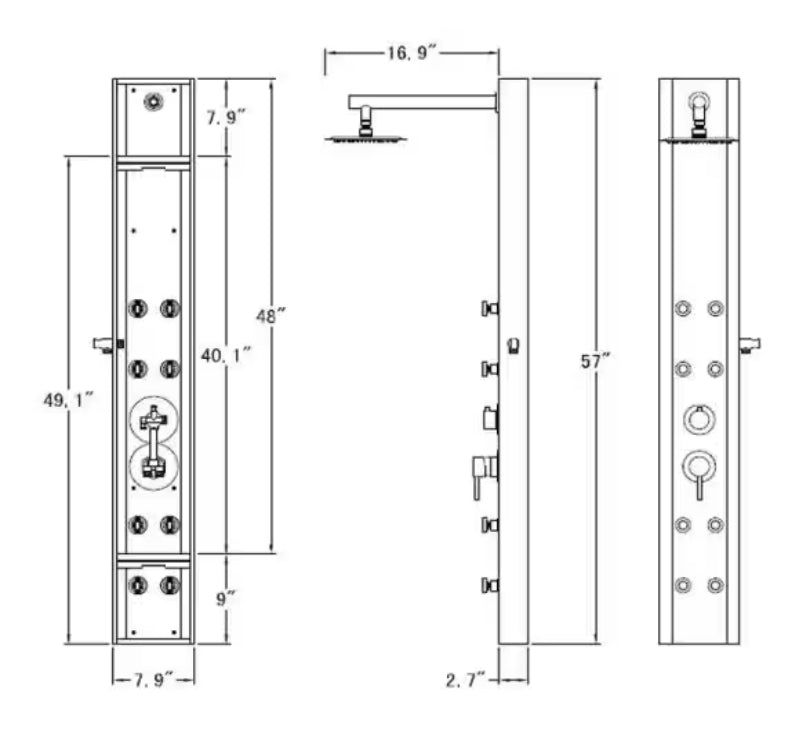 57 In. 8-Jet Multifunction Shower Panel System With Adjustable Rainfall Shower Head And Handheld Shower head