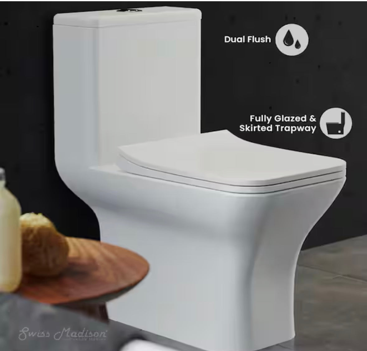 Carre 1-Piece 0.8/1.28 GPF Dual Flush Square Toilet in White, Seat Included