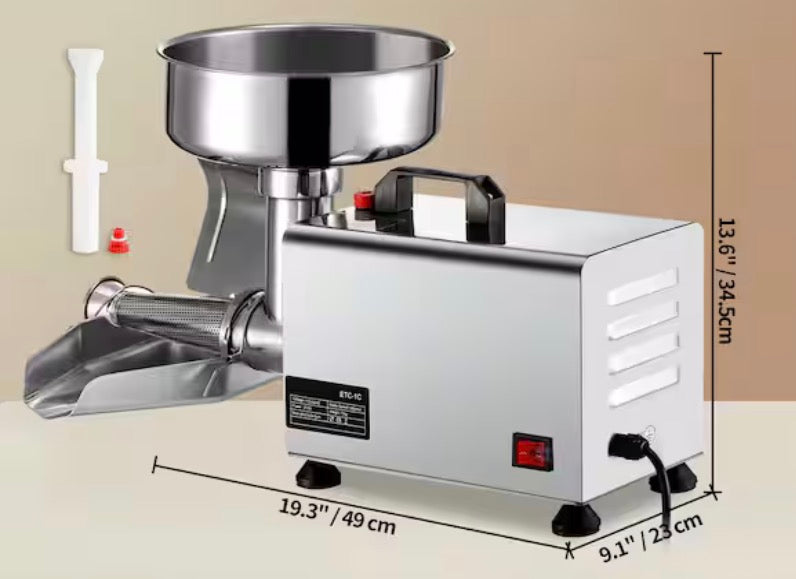 110-Volt Electric Tomato Strainer 370 Watt Commercial Tomato Milling Machine, Stainless Steel Press, 90-160 Kg/H Pure