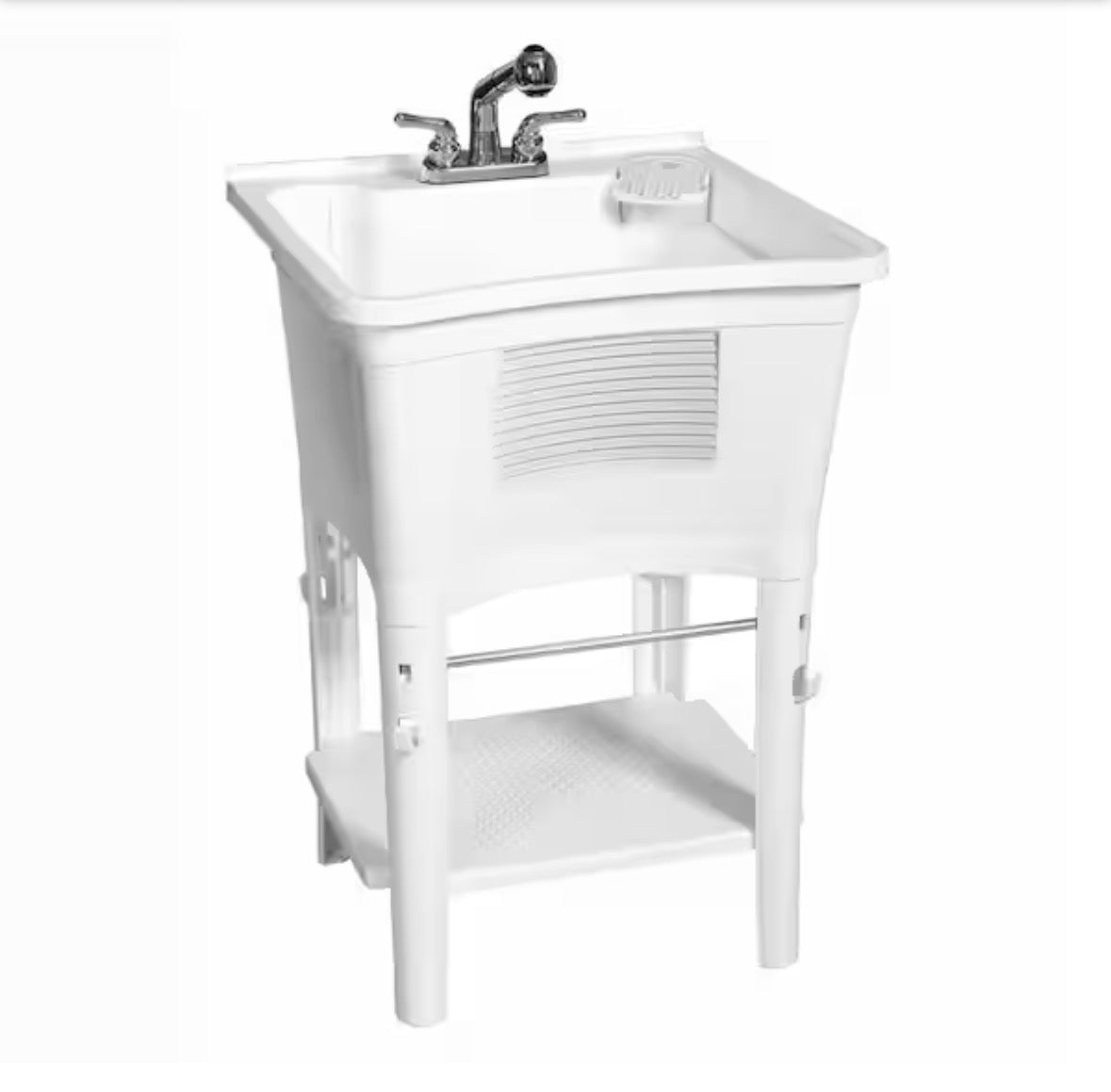 24.1 in. L x 24.1 in. W x 36.7 in. H Laundry Sink / Utility Sink Work Center in White with Pull-Out Faucet in Chrome