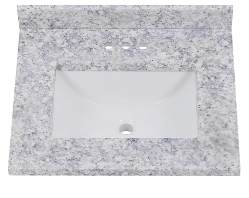 25 in. W x 22 in. D Cultured Marble White Rectangular Single Sink Vanity Top in Everest