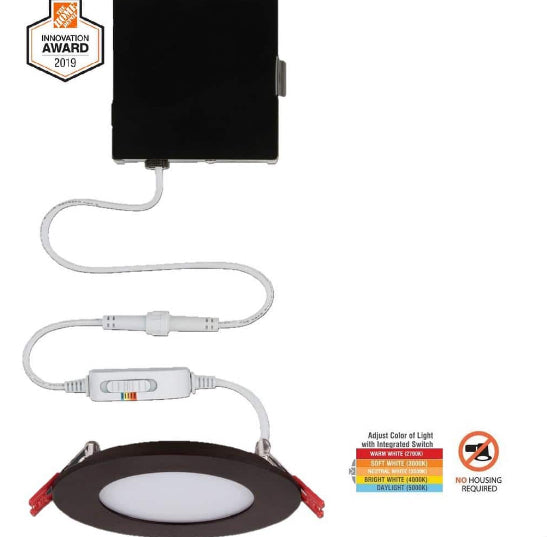 Ultra Slim Integrated LED 4 in Round Adj Color Temp Canless Recessed Light for Kitchen Bath Living rooms, White