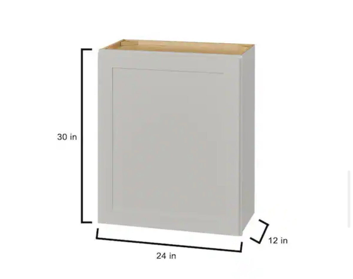 Avondale 24 in. W x 12 in. D x 30 in. H Ready to Assemble Plywood Shaker Wall Kitchen Cabinet in Dove Gray