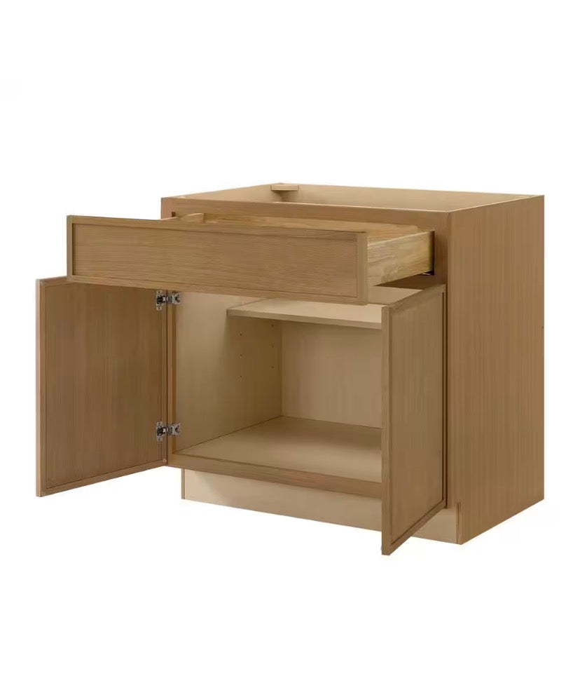 Leyton 36 in. W x 24 in. D x 34.5 in. H Ready to Assemble Plywood Slim Shaker Base Kitchen Cabinet in White Oak