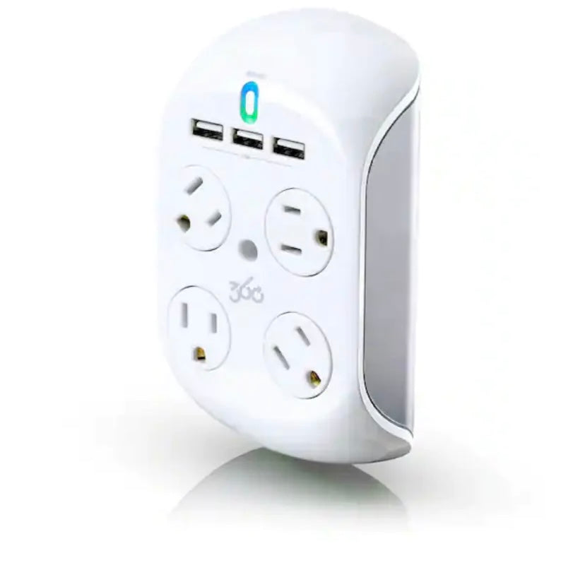 Rotating 4-Outlet Surge Protector with 3 USB