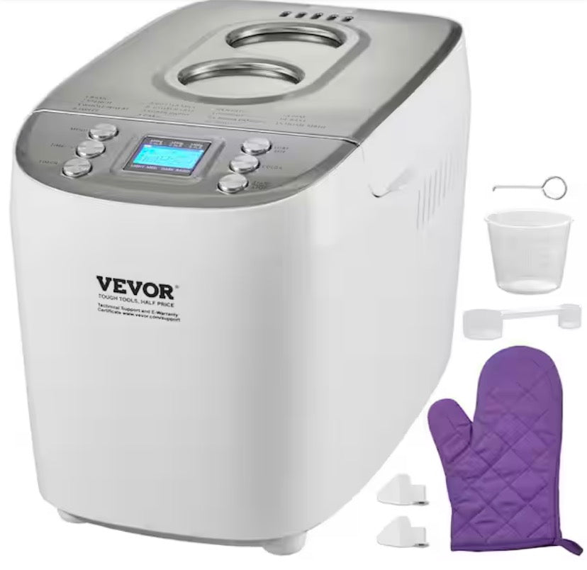 Bread Maker, 15-in-1 3 lbs. Dough Machine, Nonstick Ceramic Pan Automatic Breadmaker with Gluten Free Setting White