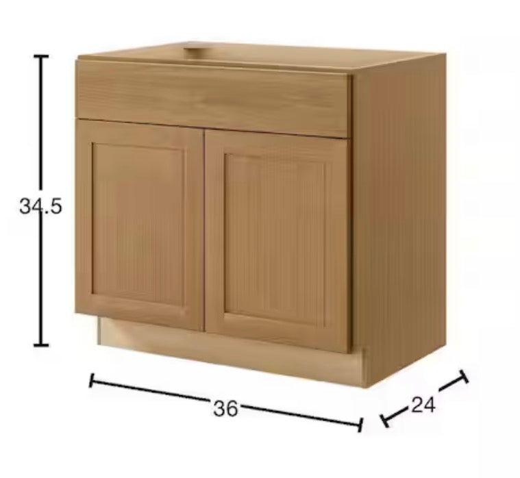Avondale 36 in. W x 24 in. D x 34.5 in. H Ready to Assemble Plywood Shaker Base Kitchen Cabinet in White Oak