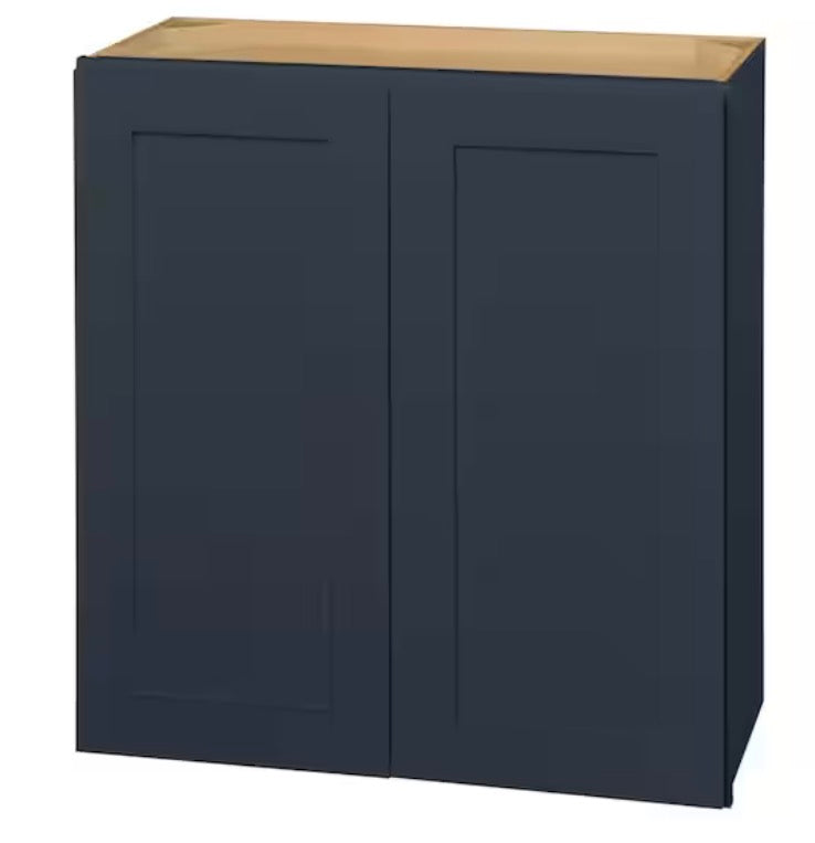 Avondale 27 in. W x 12 in. D x 42 in. H Ready to Assemble Plywood Shaker Wall Kitchen Cabinet in Ink Blue