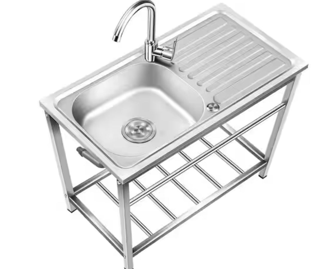 15.7 in D x 29.5 in. W Freestanding Stainless Steel Outdoor Utility Sink with Fish Cleaning Table and Storage Rack