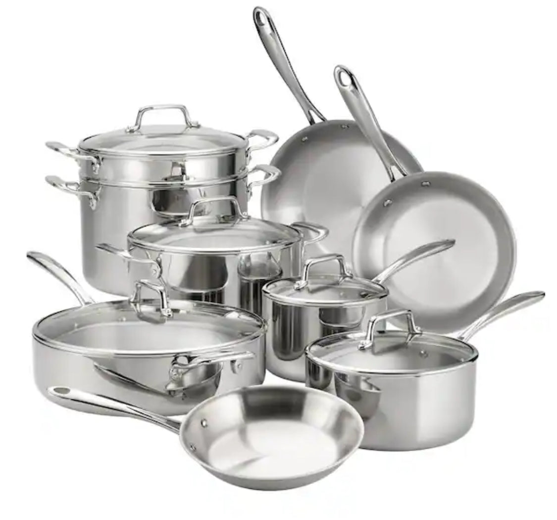 14 Piece Tri-Ply Clad Stainless Steel Cookware Set with Glass Lids