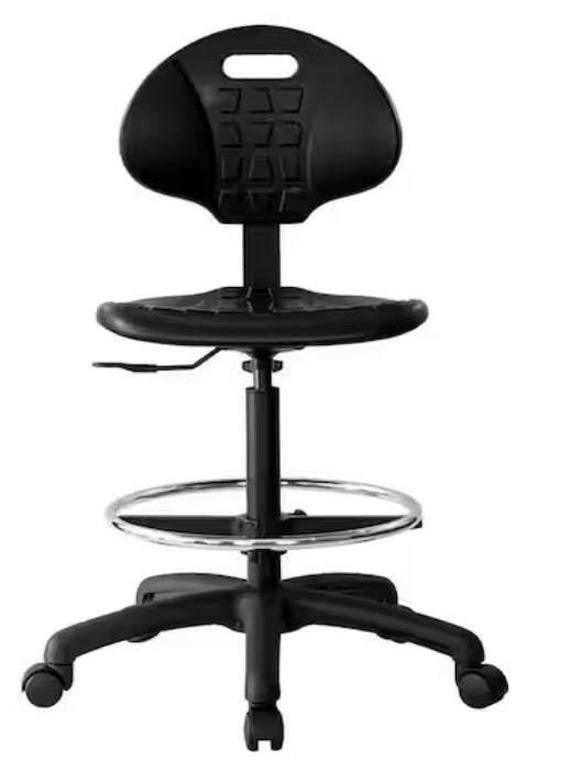 18.5 in. Width Standard Black Polyurethane Drafting Chair with Adjustable Height
