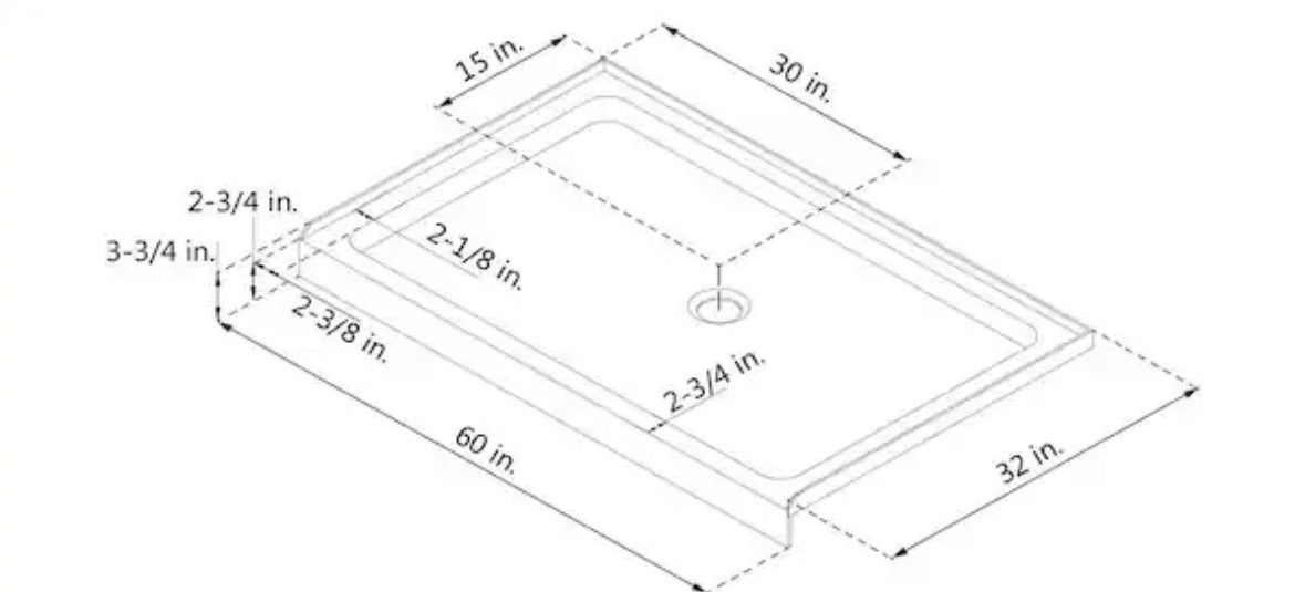SlimLine 60 in. x 32 in. Single Threshold Alcove Shower Pan Base in White with Center Drain