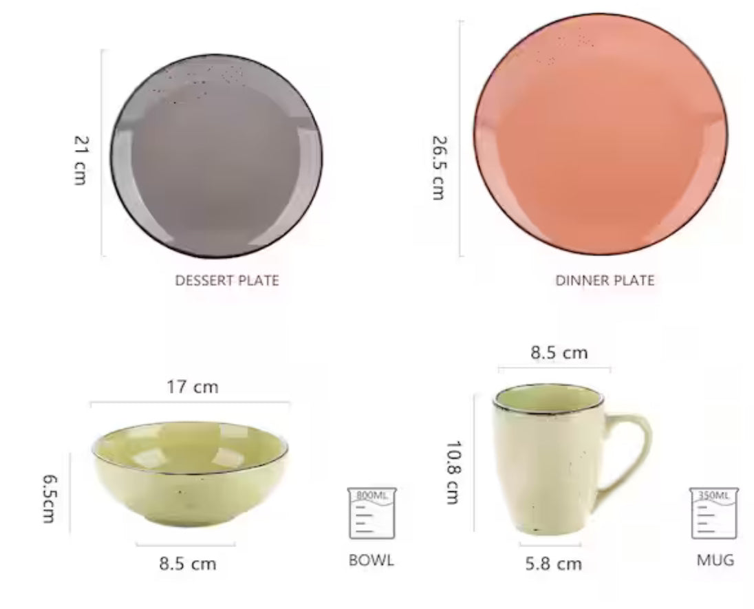 Navia Jardin Multi-colors 16-Piece Stoneware Dinnerware Sets with Dinner Plate, Dessert Plate, Bowl, Mug (Service for 4)