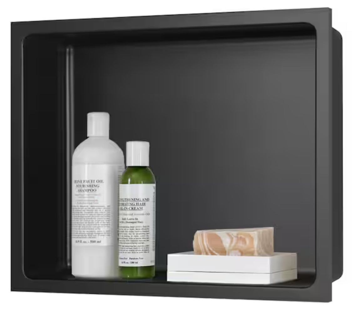 14 in. W x 12 in. H x 4 in. D 18-Gauge Stainless Steel Bathroom Shower Wall Niche in Matte Black