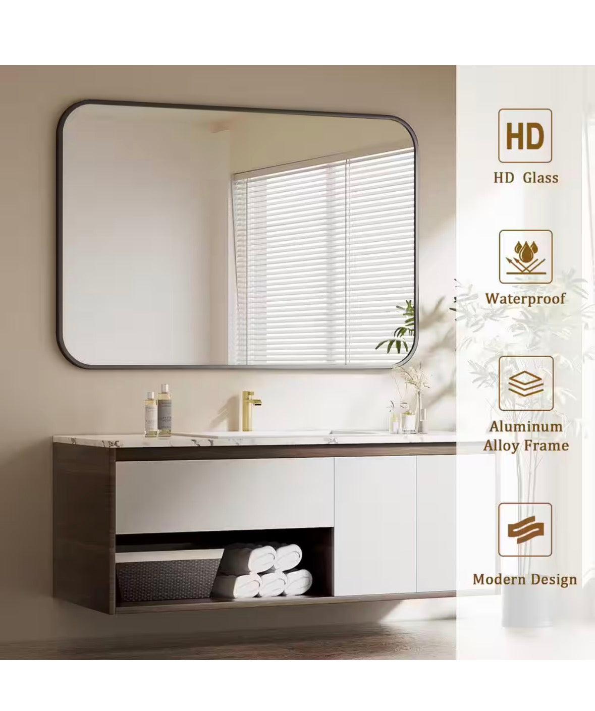 30 in. W x 48 in. H Rectangular Framed Black Wall Mirror