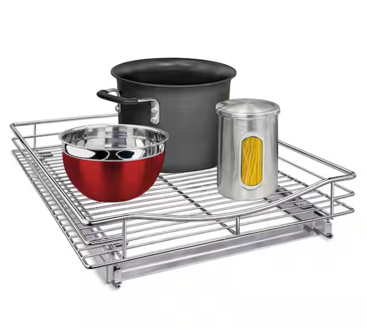 Slide Out Cabinet Organizer - Pull Out Under Cabinet Sliding Shelf - 17 in. Wide x 18 in. Deep - Chrome