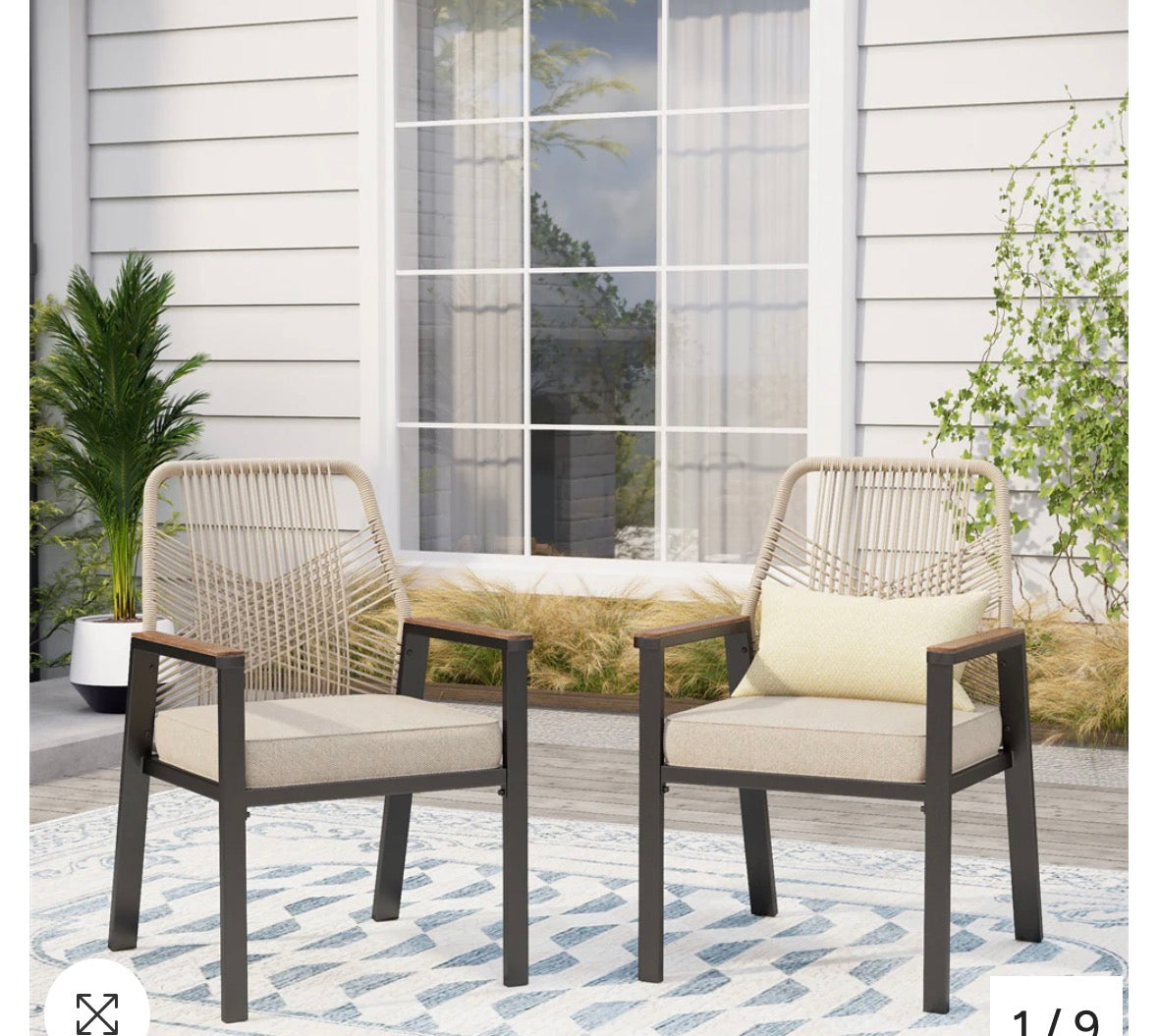 Phi Villa Handcrafted Rattan Rope Patio Dining Chairs