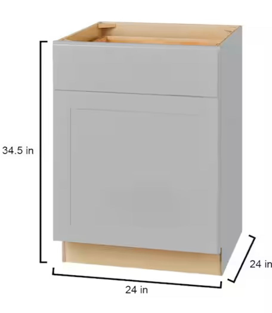 Avondale 24 in. W x 24 in. D x 34.5 in. H Ready to Assemble Plywood Shaker Base Kitchen Cabinet in Dove Gray