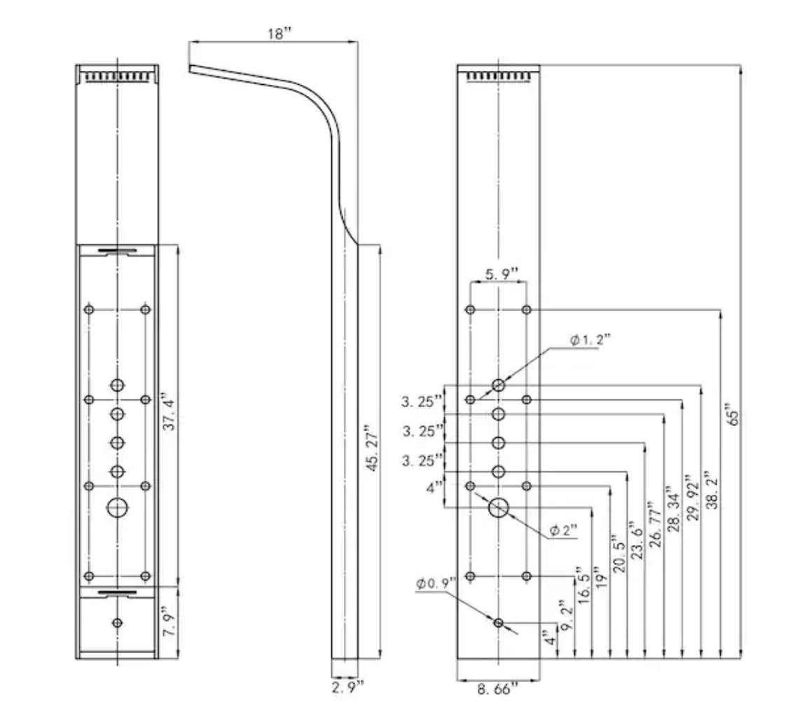 65 in. 8-Jet Rainfall Shower Panel System with Rainfall Waterfall Shower Head and Shower Wand in Stainless Steel