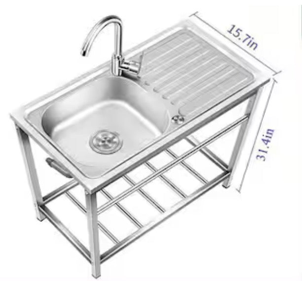 15.7 in D x 29.5 in. W Freestanding Stainless Steel Outdoor Utility Sink with Fish Cleaning Table and Storage Rack