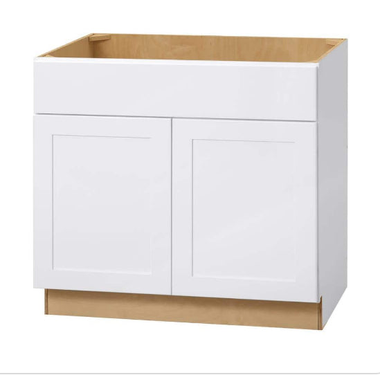 Avondale Shaker Alpine White Ready to Assemble Plywood 36 in Sink Base Kitchen Cabinet (36 in W x 24 in D x 34.5 in H)