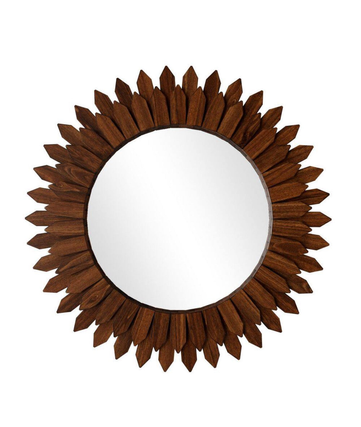 Dark Brown 24 in. W x 24 in. H Sunburst Wood Framed Vanity Mirror Wall Mirror