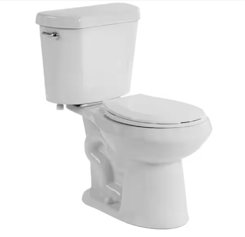 10 in. Rough in. 2-Piece 1.28 GPF Single Flush Elongated Toilet in White, Seat Included